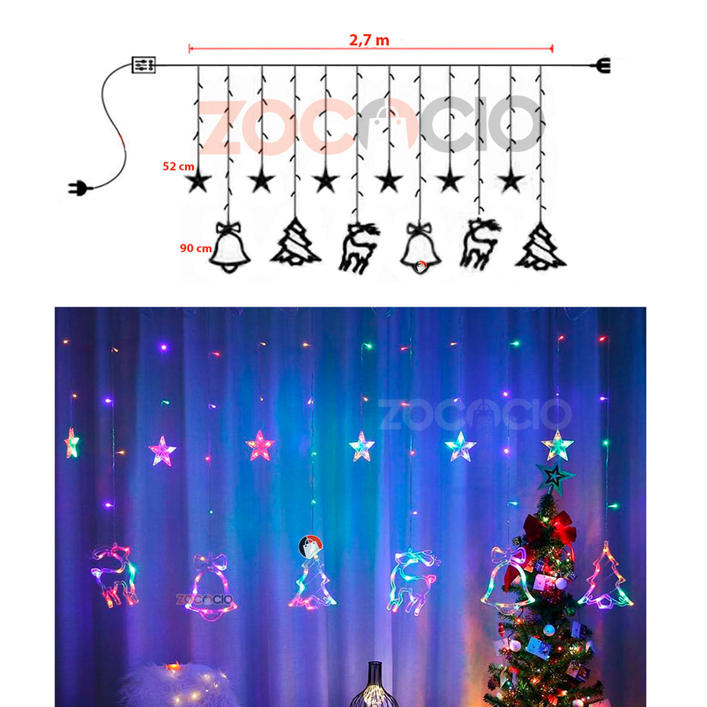 Luces Navideñas: Cortina Navideña Campana Reno Arbol LED